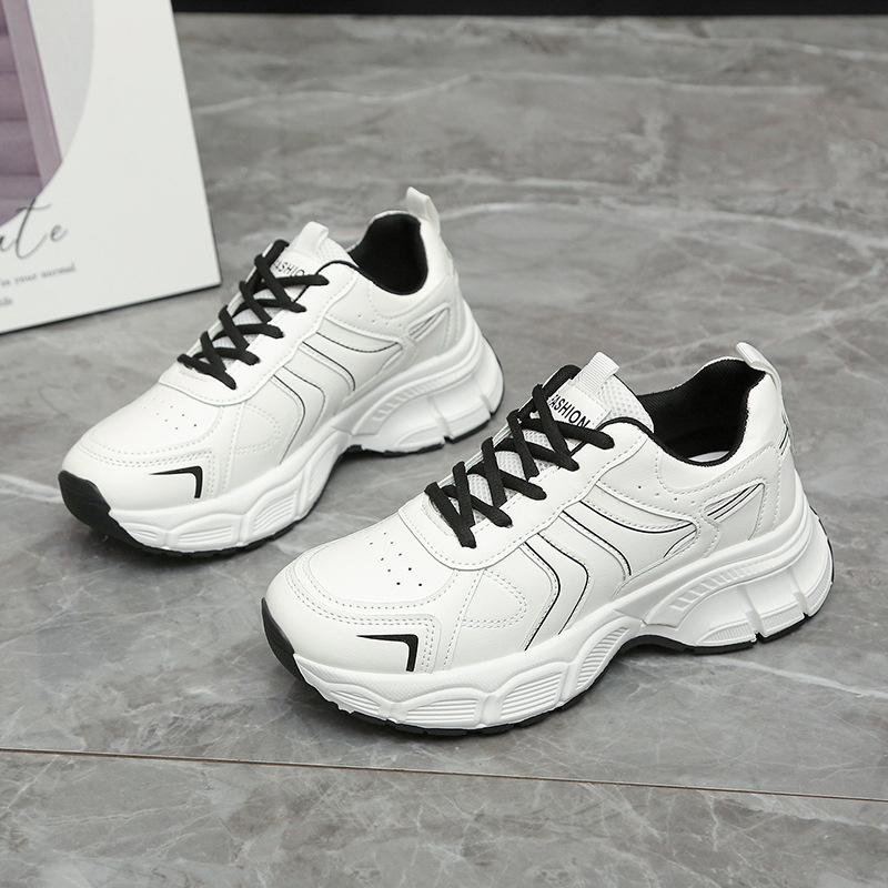 Női dad shoes sportcipő, vastag platformtalp, magas szárú PU felsőrész, fűzőzárás, lélegző mesh belső, EVA talp