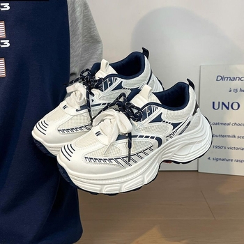 Γυναικείες παπούτσια τύπου dad shoes με φαρδιά σόλα - Κορεατικό μοντέλο, επάνω μέρος PU+πλέγμα, 3-5 cm ύψος τακουνιού, με κορδόνια, EVA πάτος, σόλα από έγχυση