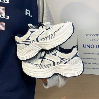 Γυναικείες παπούτσια τύπου dad shoes με φαρδιά σόλα - Κορεατικό μοντέλο, επάνω μέρος PU+πλέγμα, 3-5 cm ύψος τακουνιού, με κορδόνια, EVA πάτος, σόλα από έγχυση