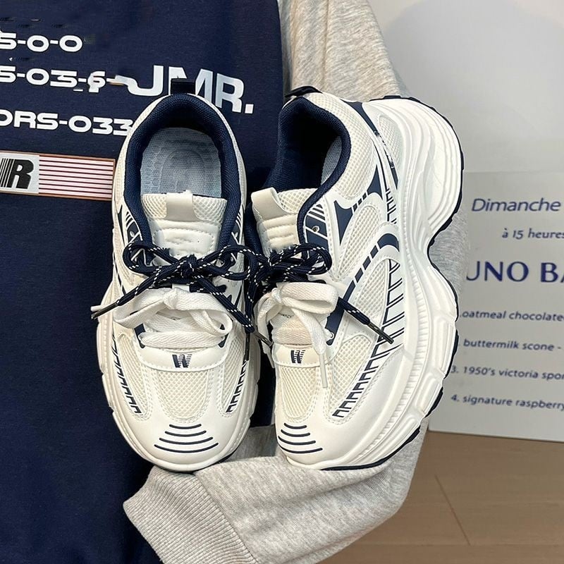 Обувки тип 'dad shoes' с дебела подметка - корейски модел, PU+мрежеста горна част, 3–5 см височина на тока, шнуровка, EVA стелка, инжекционно формована подметка
