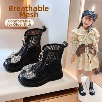 Ghete pentru fete cu închidere Velcro, exterior din piele microfibră, talpă din cauciuc, pentru vârsta 4–6 ani, Primăvara 2025