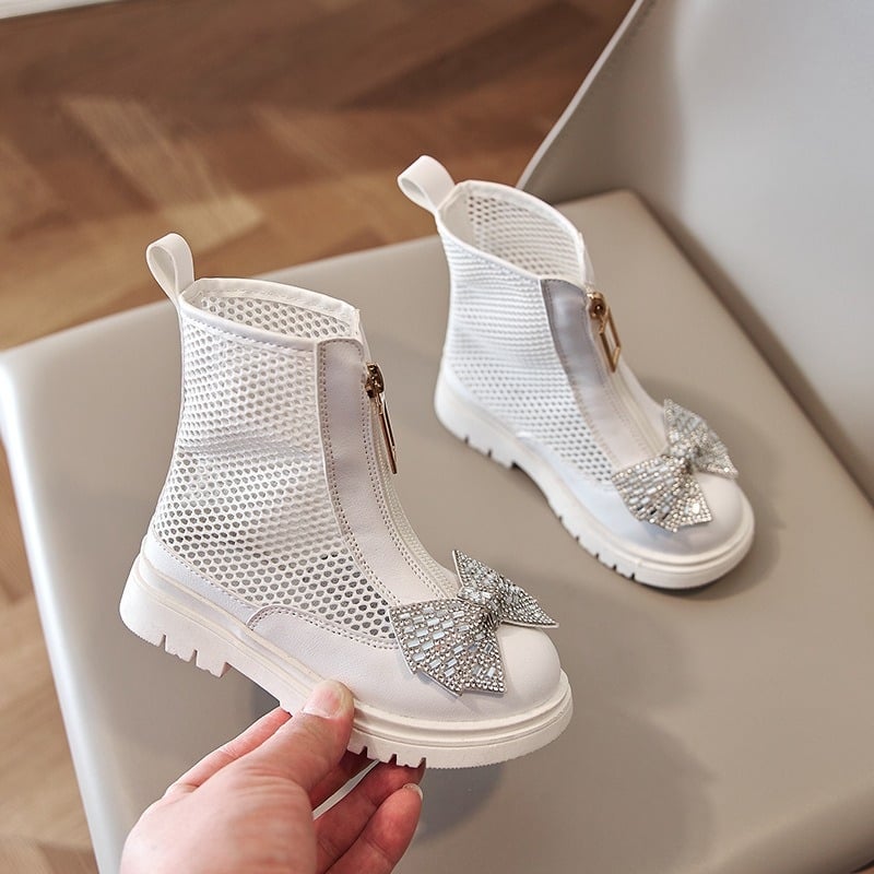 Ghete pentru fete cu închidere Velcro, exterior din piele microfibră, talpă din cauciuc, pentru vârsta 4–6 ani, Primăvara 2025