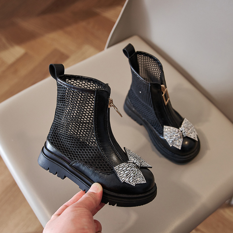 Ghete pentru fete cu închidere Velcro, exterior din piele microfibră, talpă din cauciuc, pentru vârsta 4–6 ani, Primăvara 2025