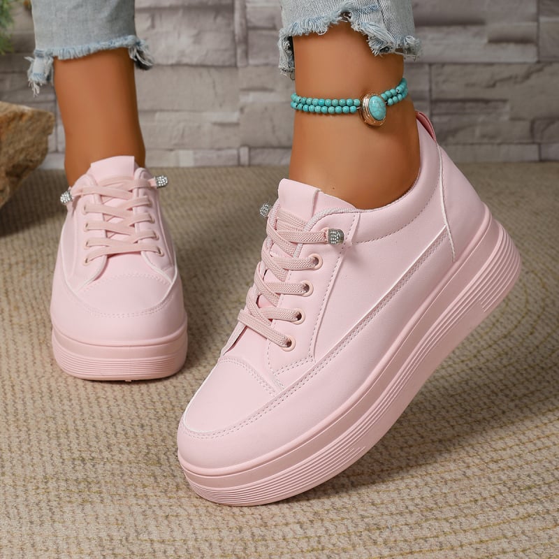 Sieviešu ikdienas tenisa kurpes ar PU augšdaļu, gumijas zole, slip-on, apaļa purns