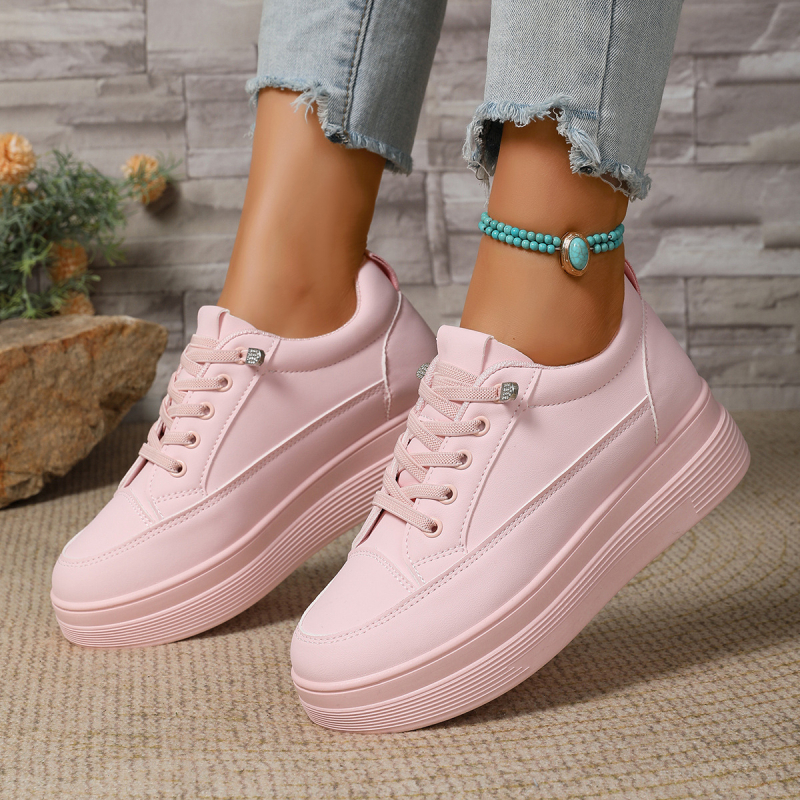 Sieviešu ikdienas tenisa kurpes ar PU augšdaļu, gumijas zole, slip-on, apaļa purns