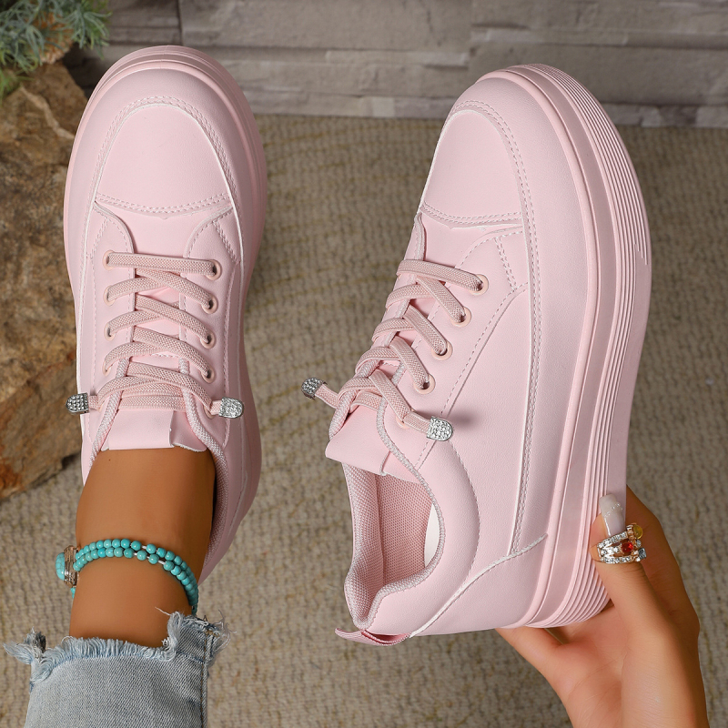 Sieviešu ikdienas tenisa kurpes ar PU augšdaļu, gumijas zole, slip-on, apaļa purns