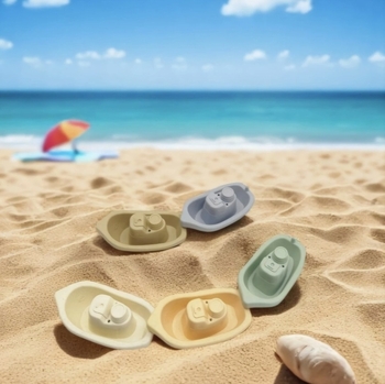 Бебешка баня и плажна играчка: Лодка за подреждане, пластмасова, за деца 0–2 години, мрежеста торба, модел 617-58