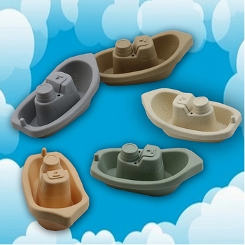 Бебешка баня и плажна играчка: Лодка за подреждане, пластмасова, за деца 0–2 години, мрежеста торба, модел 617-58