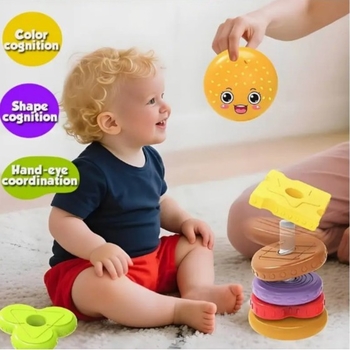 Детска въртяща се стекаща кула – образователна пластмасова играчка за деца 0–2 г (KB828A)