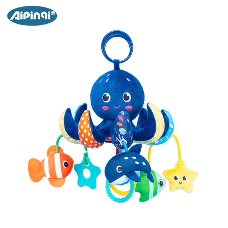 Aipinqi χνουδωτό χταπόδι: κρεμάστρα καροτσιού και παιχνίδι τράβηγματος – 25765A, συσκευασία σε σακούλα