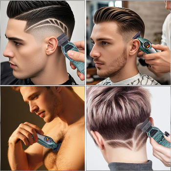 Тример за коса с цифров дисплей, вградена батерия 1000–1200 mAh, подвижна и миеща се глава на ножа, неръждаеми стоманени ножчета, четков мотор