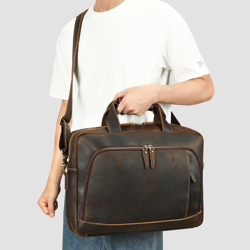 Valódi bőrből készült üzleti aktatáska, modell 5117, felső réteg borjúbőr (Top Grain), poliészter-pamut bélés, stílus: üzleti utazás (Model 5117; Top Grain; Polyester-Cotton Lining)