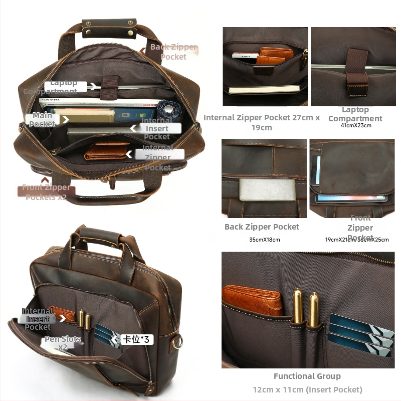 Делов портфейл от естествена кожа, модел 5117, висококачествена телешка кожа (Top Grain), подплата полиестер-памук, стил: делово пътуване