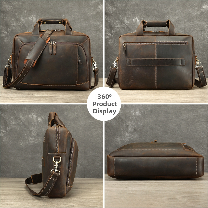 Делов портфейл от естествена кожа, модел 5117, висококачествена телешка кожа (Top Grain), подплата полиестер-памук, стил: делово пътуване