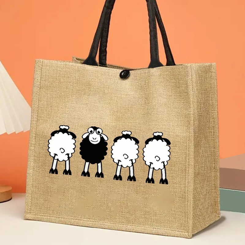 Tote soma ar aitā motīvu, lina materiāls, sietveida stils, spilvena forma, atvērums ar auklu un sprādzi, iekšējā pildviela no neilona