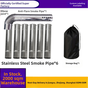 Kemping tűzhely rozsdamentes acélból készült füstcső készlet, 8 részes, hajlított fej – szél- és esőálló, szikrávédett