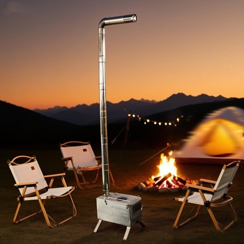 Σετ σωλήνων καπνού για φούρνο κατασκήνωσης από ανοξείδωτο ατσάλι, 8 τμήματα με καμπύλη κεφαλή – ανθεκτικό στον άνεμο, αδιάβροχο, προστασία από σπινθήρες