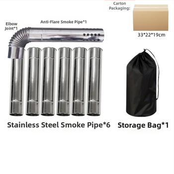 Σετ σωλήνων καπνού για φούρνο κατασκήνωσης από ανοξείδωτο ατσάλι, 8 τμήματα με καμπύλη κεφαλή – ανθεκτικό στον άνεμο, αδιάβροχο, προστασία από σπινθήρες