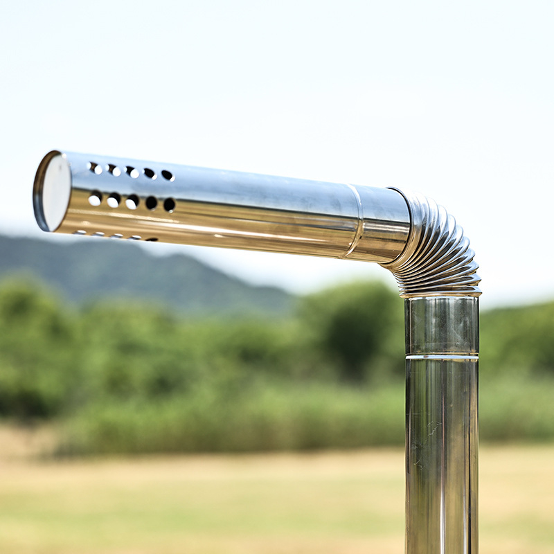 Kemping tűzhely rozsdamentes acélból készült füstcső készlet, 8 részes, hajlított fej – szél- és esőálló, szikrávédett