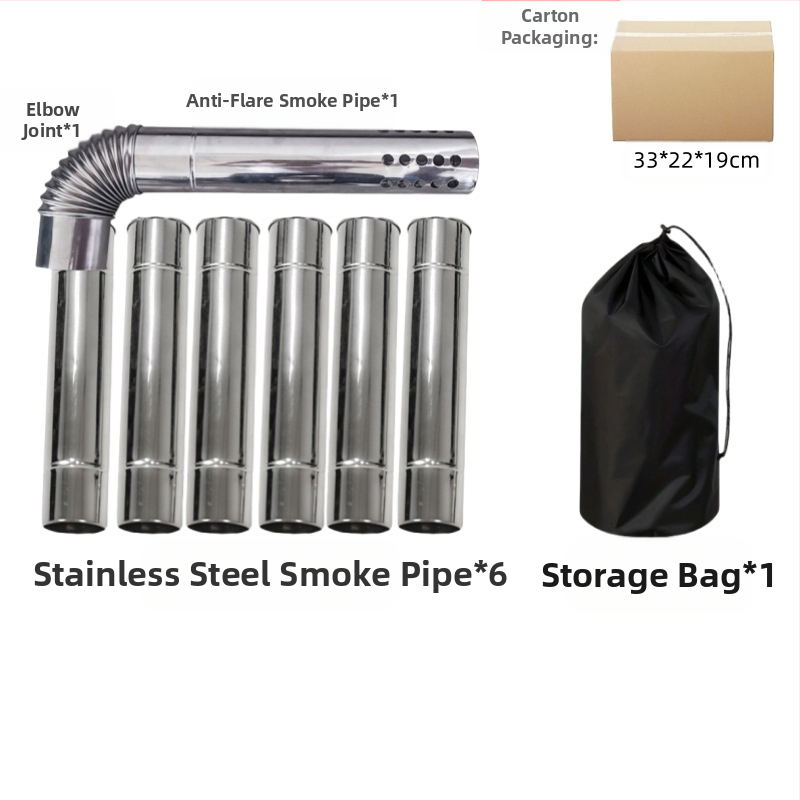 Sada dymových rúr pre táborový oheň z nehrdzavejúcej ocele, 8 dielov, zahnutá hlava – veterná odolnosť, nepremokavosť, iskrová ochrana