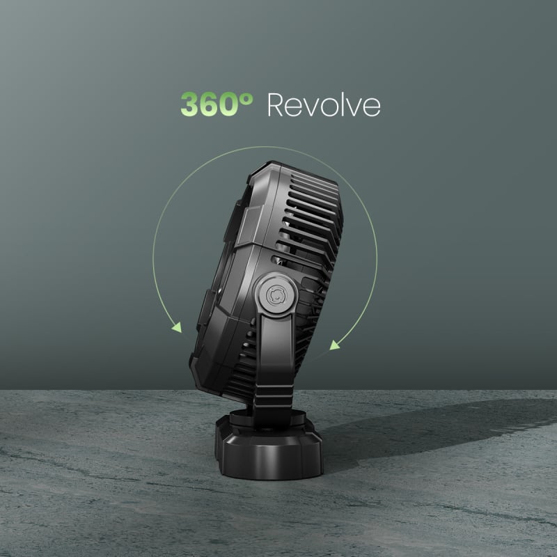 Φορητός ανεμιστήρας κάμπινγκ με LED φως, περιστροφή 360°, επαναφορτιζόμενη μπαταρία Li‑ion 4000 mAh, 3 ταχύτητες, κατάλληλο για σκηνή και υπνοδωμάτιο