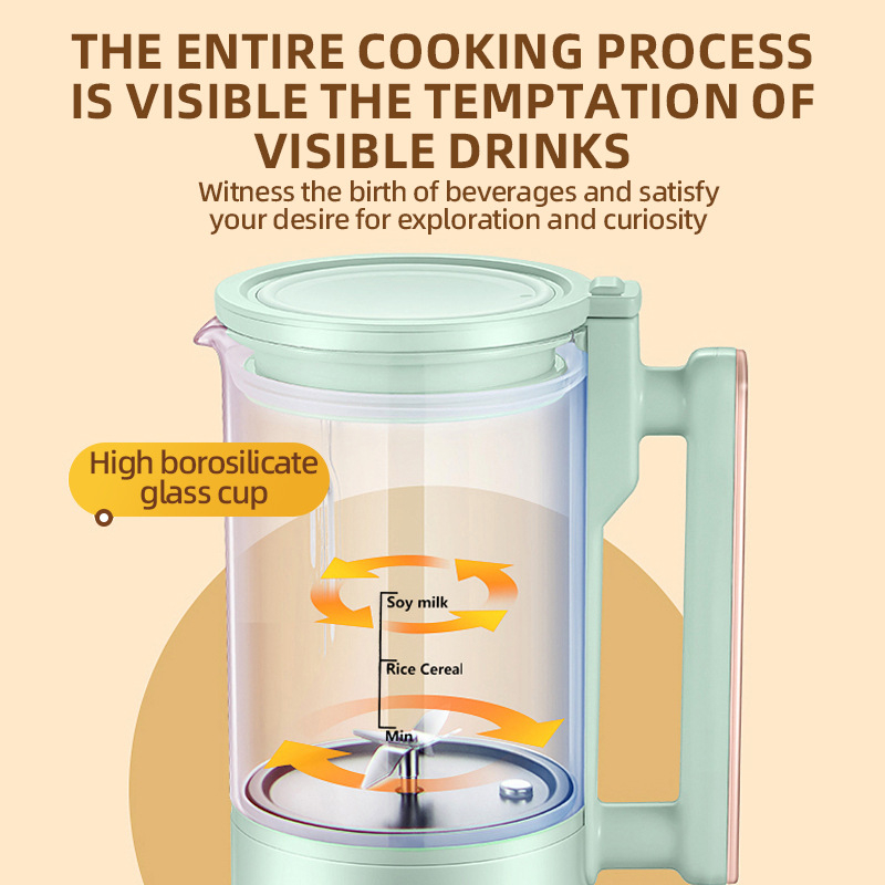 Stroj za sojino mlijeko s mljevenjem bez sita, grijanje donje ploče, kapacitet 1-2 L, za 4-5 osoba; funkcije: suho i mokro zrnje, rižina pasta, pet žitarica, kukuruzni sok