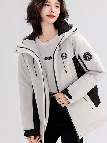 Γυναικείο παλτό από πολυεστέρα με κουκούλα, χοντρή επένδυση, μεσαίο‑μακρύ μήκος, φερμουάρ