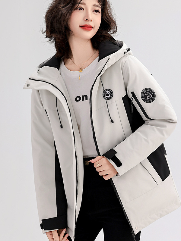 Ženski zimski kaput od poliestera s kapuljom, debela podstava, srednja duljina, zatvarač