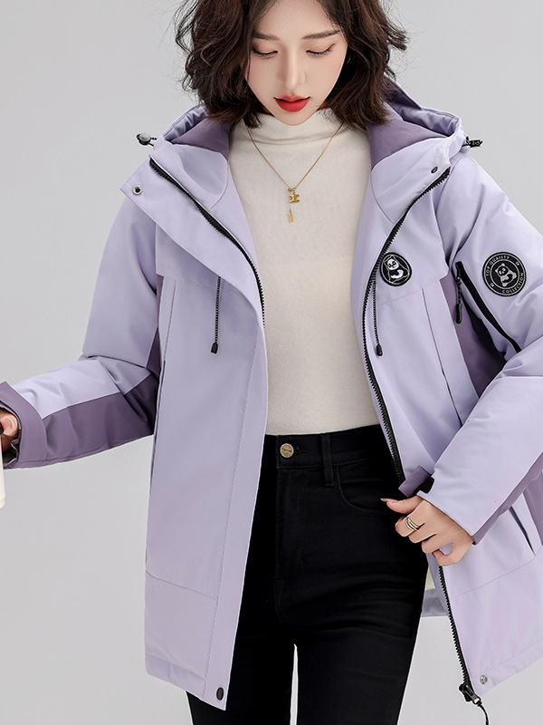 Ženski zimski kaput od poliestera s kapuljom, debela podstava, srednja duljina, zatvarač