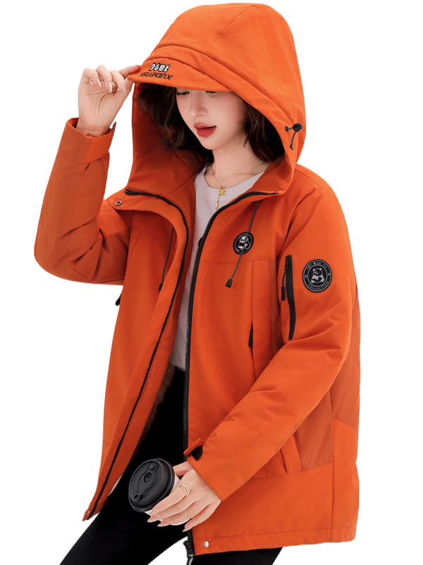 Ženski zimski kaput od poliestera s kapuljom, debela podstava, srednja duljina, zatvarač