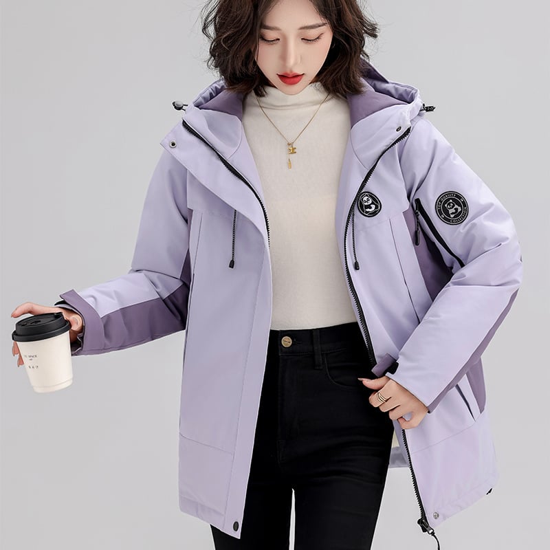 Ženski zimski kaput od poliestera s kapuljom, debela podstava, srednja duljina, zatvarač