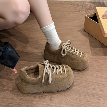 Pantofi casual fără șireturi, din velur, vârf rotund, toc mediu 3-5 cm, talpă din cauciuc