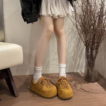 Pantofi casual fără șireturi, din velur, vârf rotund, toc mediu 3-5 cm, talpă din cauciuc