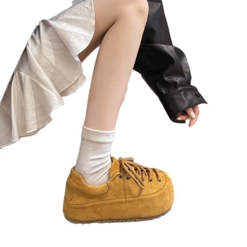 Pantofi casual fără șireturi, din velur, vârf rotund, toc mediu 3-5 cm, talpă din cauciuc