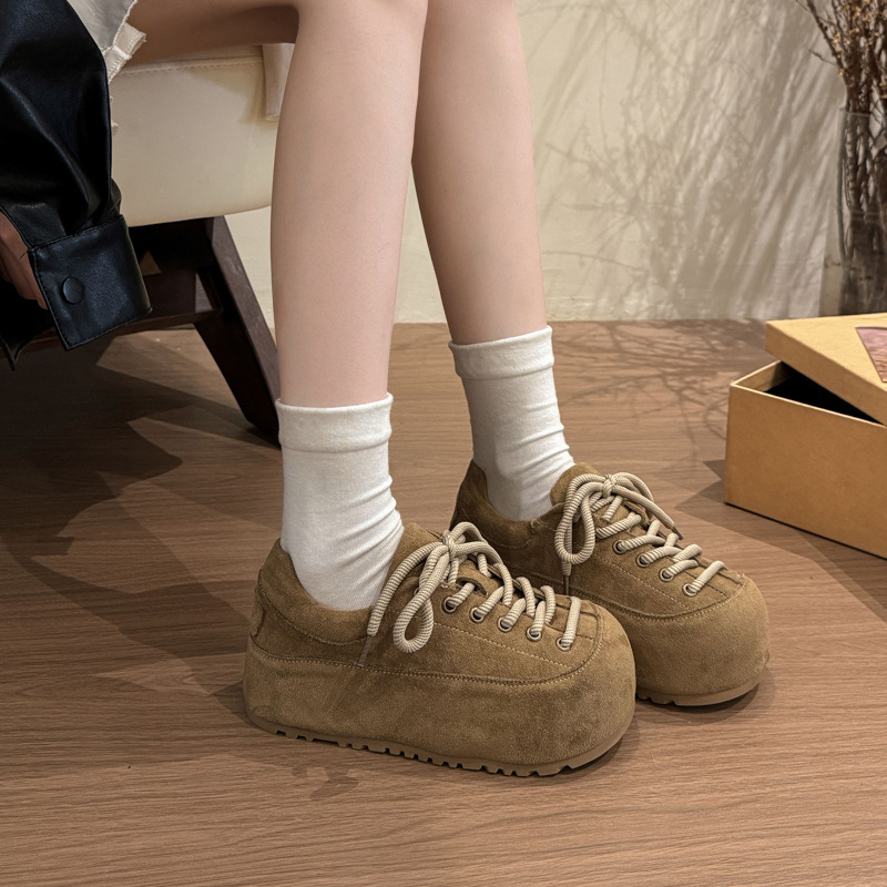 Pantofi casual fără șireturi, din velur, vârf rotund, toc mediu 3-5 cm, talpă din cauciuc