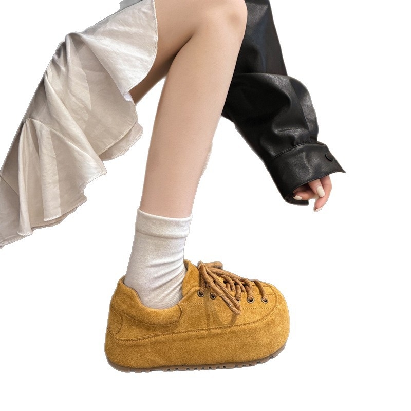 Pantofi casual fără șireturi, din velur, vârf rotund, toc mediu 3-5 cm, talpă din cauciuc