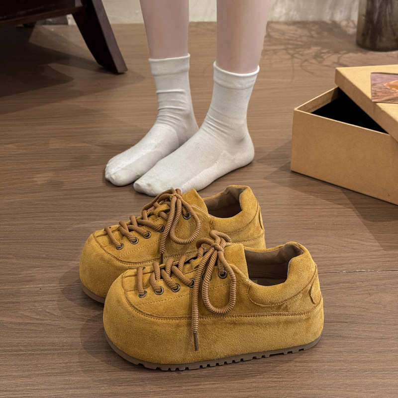 Pantofi casual fără șireturi, din velur, vârf rotund, toc mediu 3-5 cm, talpă din cauciuc