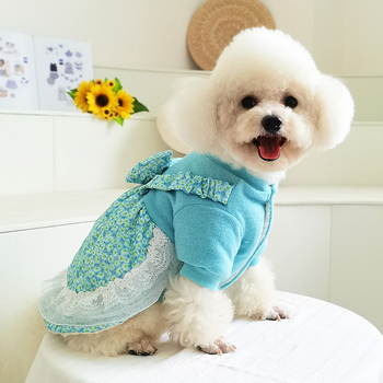 CQ833 χειμερινό φόρεμα για σκύλους με γέμισμα από βαμβάκι, φιόγκος, διπλού στρώματος quilted ύφασμα, χαλαρό στυλ