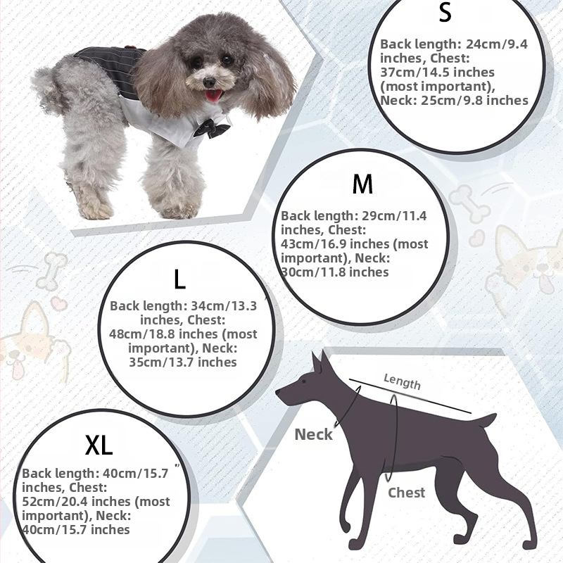 Psí svadobný vestový komplet s odnímateľnou mašničkou, golierom a šatkou bandánou – polyester, britský štýl, kód produktu 6802LF