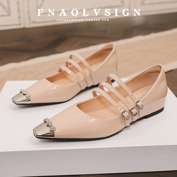 Sieviešu Mary Jane kurpes ar asu purnu, mikrošķiedras virsma, 3–5 cm pacēlāja papēdis, korejiešu stils