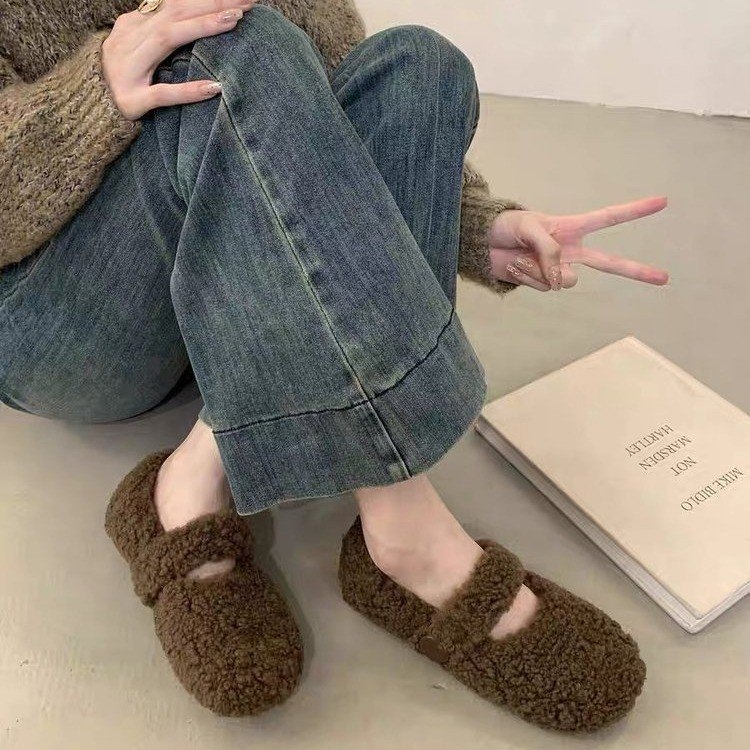 Sieviešu Mary Jane kokvilnas kurpes — nubuk augšdaļa, apaļa purngala, zems papēdis, rudens ikdienas stils