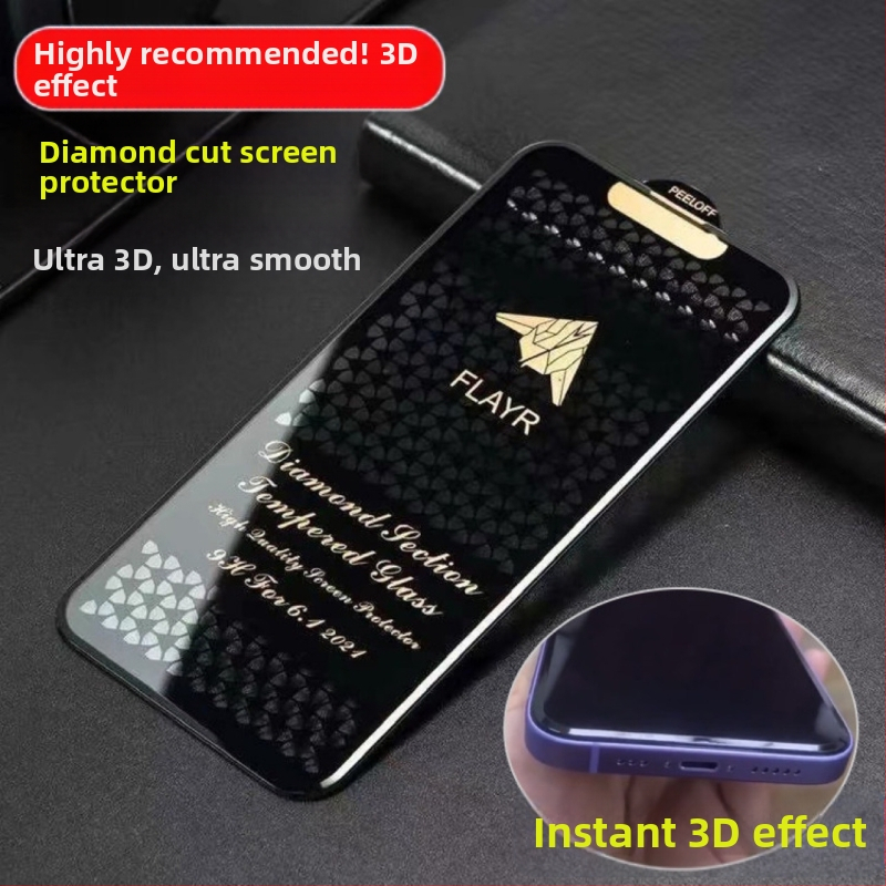 Diamond-Cut izturīgs stikla ekrāna aizsargs iPhone 14 Pro Max – pilns ekrāns ar izliektām malām, anti-fingerprint, anti-staic, HD skaidrība