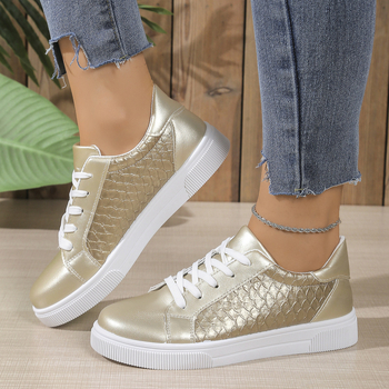 Γυναικεία casual παπούτσια με κορδόνια, PU επάνω, στρογγυλή μύτη, καουτσούκ σόλα, χαμηλό τακούνι 1–3 εκ