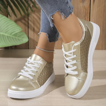 Γυναικεία casual παπούτσια με κορδόνια, PU επάνω, στρογγυλή μύτη, καουτσούκ σόλα, χαμηλό τακούνι 1–3 εκ