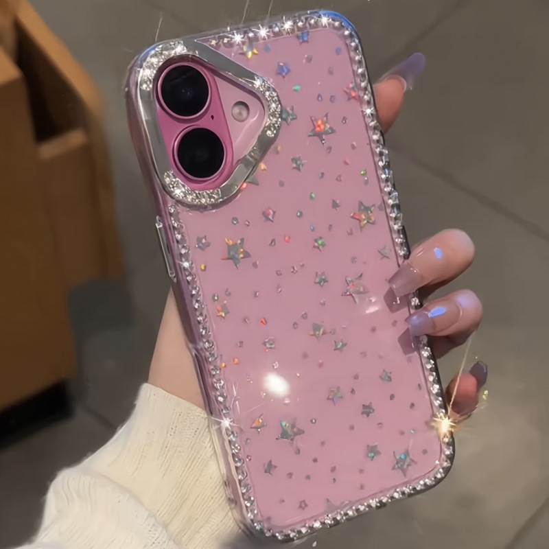 TPU vāciņš iPhone 16 Pro Max, krāsains glezniecības stil, bez drukas, spīdīgas dimantu malas