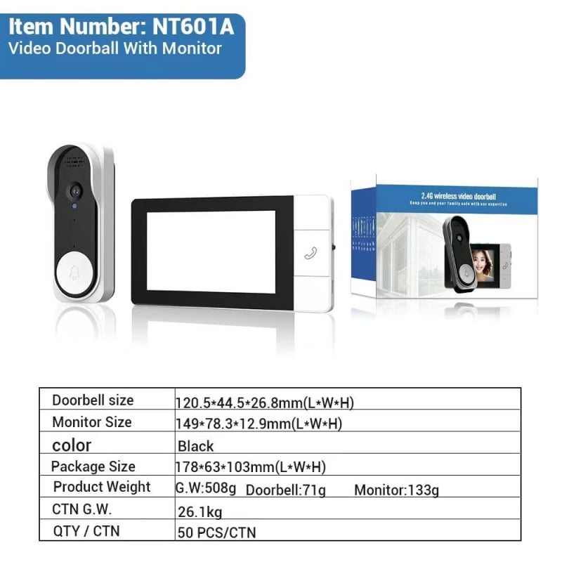 NT601A videodurvju zvans NT601A, USB 5V barošana, ding-dong zvans, 0.1W patēriņš, piemērots veikala vai biroja ieejai