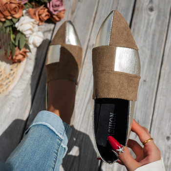 Sieviešu PU plakanas kurpes ar apaļu purnu, ikdienas ērtas slip-on kurpes ar zemu papēdi 1–3 cm