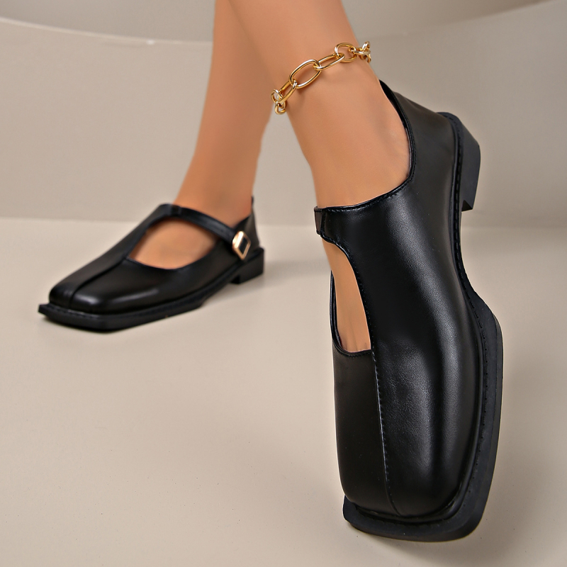 Pantofi Mary Jane pentru femei - vârf pătrat, PU partea superioară, curea T-bar, toc mic