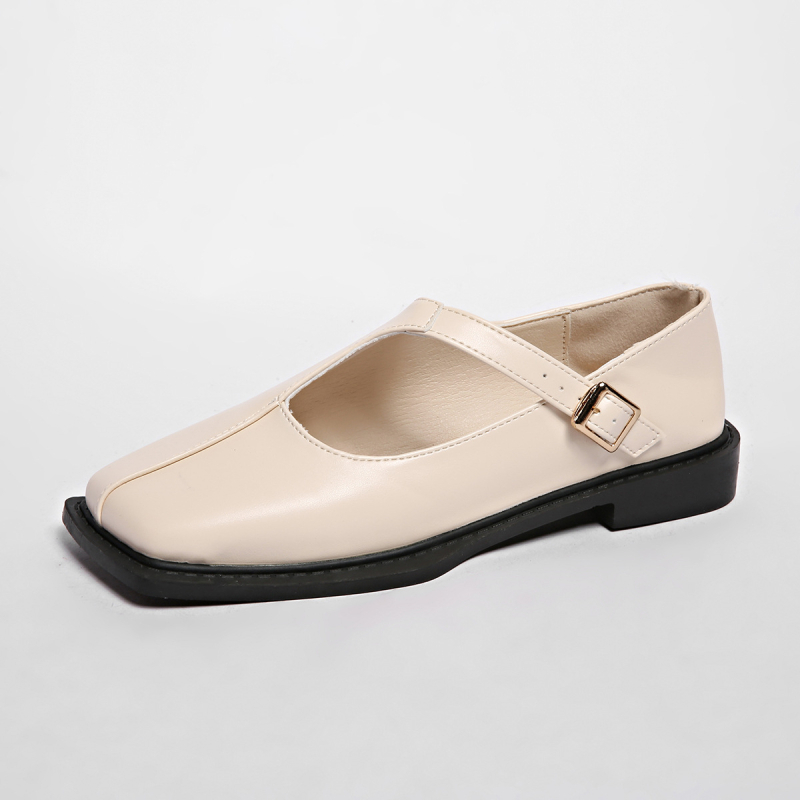 Pantofi Mary Jane pentru femei - vârf pătrat, PU partea superioară, curea T-bar, toc mic