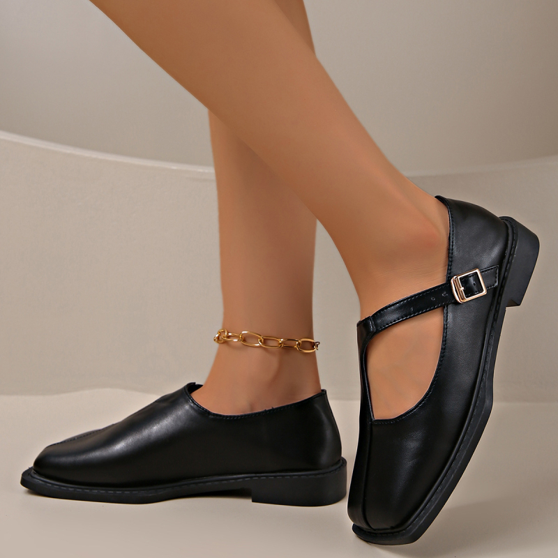 Pantofi Mary Jane pentru femei - vârf pătrat, PU partea superioară, curea T-bar, toc mic